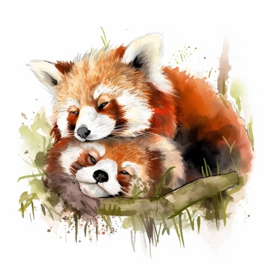 watercolor red pandas sleeping together clipart, hd, on white background, spaced out –ar3:2 –s 1000