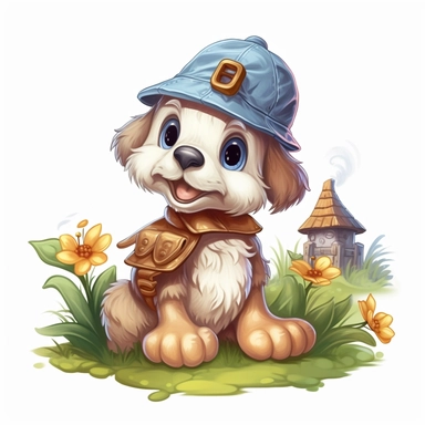 cute fairy tale farm puppy, clipart, white background