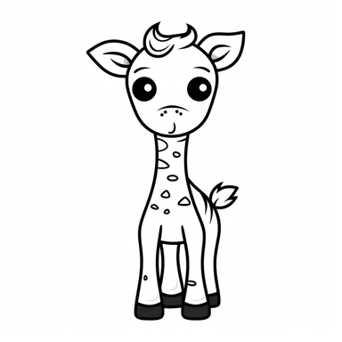 giraffe, very simple coloring page for children, vector clipart, line art, simple cartoon style, kawaii, cute simplified design, extreme bold outlines, black and white, isolated on white background, strong contrast, low detail, clean and simple
