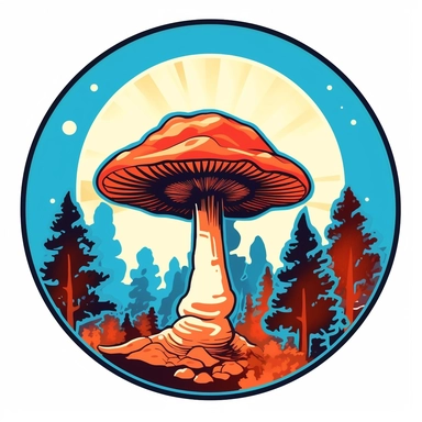 graphic bold, magic mushroom round logo, clipart, Colorado state flag colors