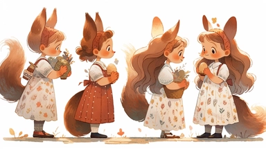 squirrel girls, Little girl exploring, illustration for book, children's book, 2 clipart, fiorucci angels, beautiful decoupage paper, pastel colors, white background clipartm, fantasy art, squirrel ears, perfect eyes, detailed body, Watercolor Clipart, strybk, full Illustration, 4k, sharp focus, watercolor, smooth soft skin, symmetrical, soft lighting, detailed face, concept art, watercolor style, strybk, children's style fairy tales, chibi kawaii, Octane rendering, 3d. Perfect face, detailed fa