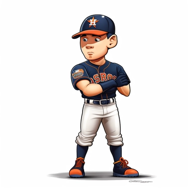 full body perspective of a Houston Astros baseball player cartoon illustration clipart, white background