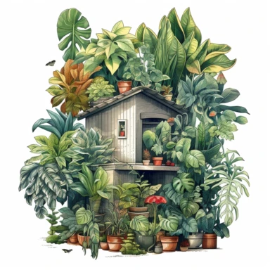 Planted House houseplants Sublimation Clipart,Cartoon,hyper realistic, intricate detail, illustration style,high solution,on the white background