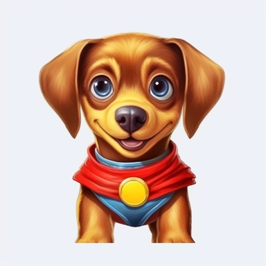 cute Dog character wearing superhero custom with happy face,front facing on isolated background,colorful color,with happy face and expression,Animal Sublimation Clipart,no splash watercolor,white background, ultra detailed clipart, cut out image, colorful watercolor realistic, cartoon style, ultra HD, sharp and clean art