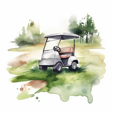 watercolor golf cart on golf course clipart white background