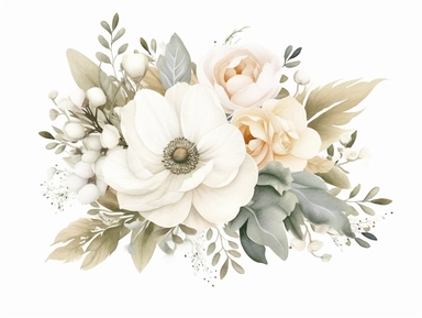 Watercolor White Flowers bouquet, Neutral Floral Clipart, Minimalist Flowers Watercolor, Elegant Blooms, dainty florals, watercolor illustration, hand drawing style,