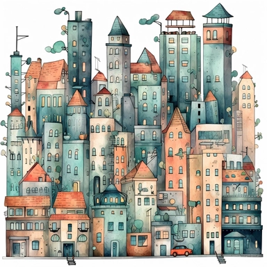 handpainted modern city clipart