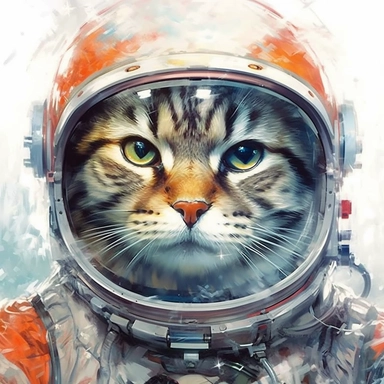 hyper-realistic Whiskers Through Time- Royal attire: Space explorer suit: Imagine the cat as an intrepid space explorer by dressing them in a futuristic spacesuit with reflective materials and unique insignia, Cats in History Clipart, watercolor for sublimination, high resolution