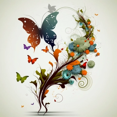 clipart vector, cool free natural shape, flowers, butterfly migration, imaginary, artistic,