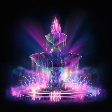 holographic fountain at the concert is a breathtaking sight. The watercolor clipart style adds a whimsical and dreamy quality to the scene, while the natural lighting accentuates the holographic effect, making the colors pop and giving the fountain an almost otherworldly appearance. The colors used are incredible and mesmerizing, with the holographic effect enhancing the visual impact of the fountain's vibrant hues. The composition of the scene is set to capture the best view of the fountain, wi