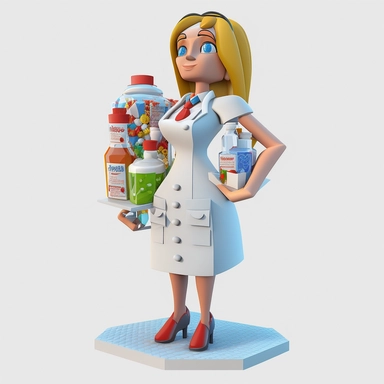 3D Cartoon in form of female dietitian clipart mascot,transparent background, 128K,supermega pixel, insane detail, hyper detailed,huge details, UHD, 8K