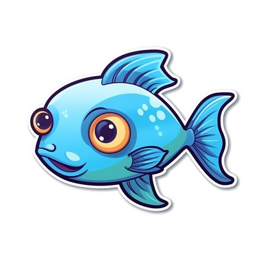 Cute Cartoon Fish Sticker, water, Sea Fish, illustration, funny, clipart, simple, high quality