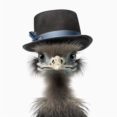 Quirky baby ostrich with a top hat or a bowler hat clipart