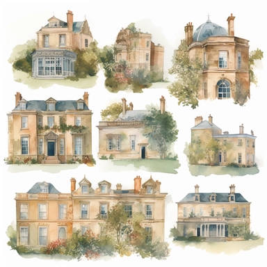 bridgerton netflix ephemera georgian england watercolour clipart well spaced apart on white background