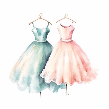 2 watercolor 1950s vintage boutique retro shabby chic clipart, white background, spaced out, hd