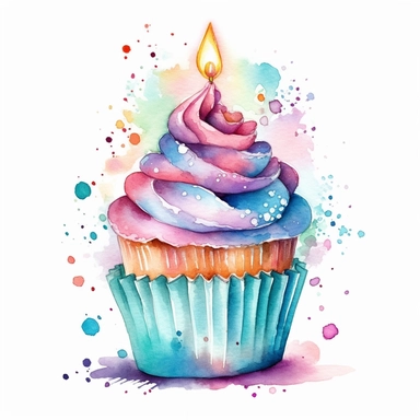 watercolored clipart Birthday cupcake