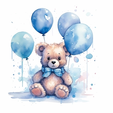 watercolor clipart white background moving living blue cartoon cute bear birthday