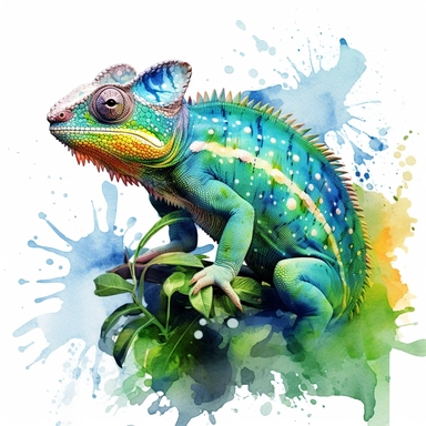 watercolour illustration free brushstrokes, beautiful and joyful, chameleon, mark brooks, naturecore, animal clipart, isolated on a white background,