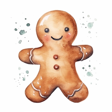 basic watercolor gingerbread man cookie in minimal hand drawn style, Etsy, textured, clipart, white background