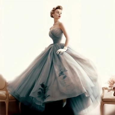vintage woman walking in beautiful christian dior dress, high fashion, clip art, illustration, watercolour, photorealism, detailed painting, very high quality, hd on white background,