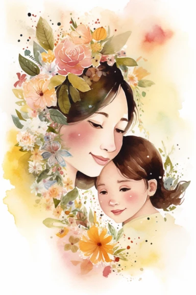 watercolor, mother's day illustration, detailed, hispanic, clipart