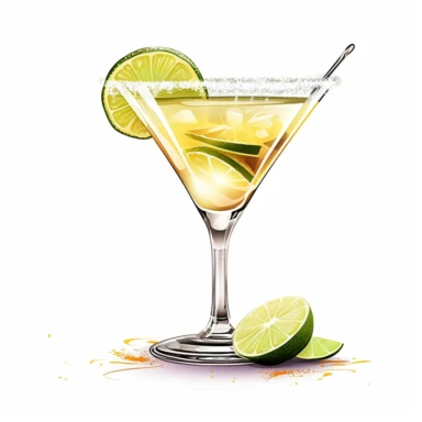 ukiyo style glass of margarita cocktail clipart, white background