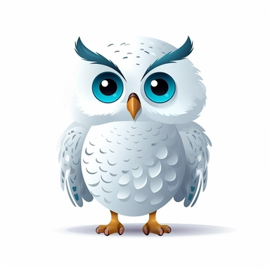 friendly cartoon snowy owl modern clipart vector, white background, no outline