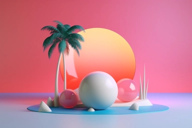 3d abstract summer nature beach object clipart with Gradient Color Overlay Background, minimal, soft color, artistic, high resolution, 8K,