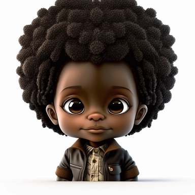 Portrait of Adorable happy Black boy with cute hair, black history month background, depth of field, African American Chibi, 3d clipart
