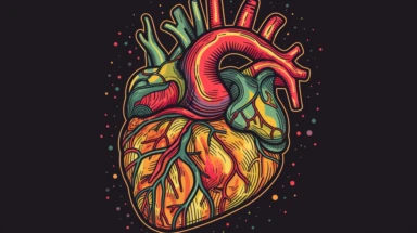 A brightly colored clipart image featuring a simplified, cartoon-style depiction of a human heart, complete with arteries and veins.