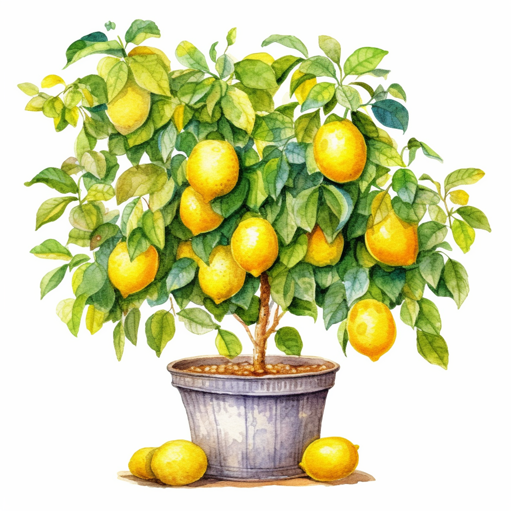 watercolor sweet lemon tree in pot clipart, white background - Clip Art ...