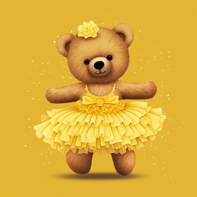 Adorable cute fantasy Teddy bear dressed like a Romantic ballerina, wearing yellow tutu, nursery art, clipart image, lineart image, solid background, high contrast with background , very detailed, 8k