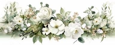 a watercolor of white flowers and eucalyptus green clipart, in the style of light white and beige, adonna khare, classic elegance, panoramic scale, elaborate borders, wiesław wałkuski, richly layered