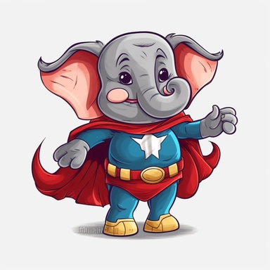 funny cute elephant in a Superhero Costume, clipart, isolated white background, 32k