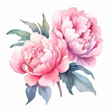 Watercolor pink peonies clipart on a white background in the style of feminine sticker art, Tanya Shatseva, storybook illustration, Georgia O'Keeffe, flower and nature motifs, colored line art, colored outlines, cottagecore design, watercolor on white background, ombre, sunny tones, colored line art, colored outlines, iridescent ombre, gradient shading, vibrant tone, vibrant digital art oil paint photorealism, an illustration of a colored flower, meticulous sketches, Magali Villeneuve, simple, c
