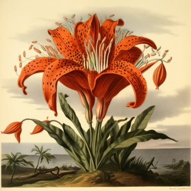 clipart, vintage, Cape Lilly from 1815 Curtis Botanical Magazine Red, Orange, botanical illustration