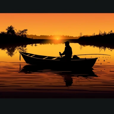 silhouette of man fishing in a row boat, clipart