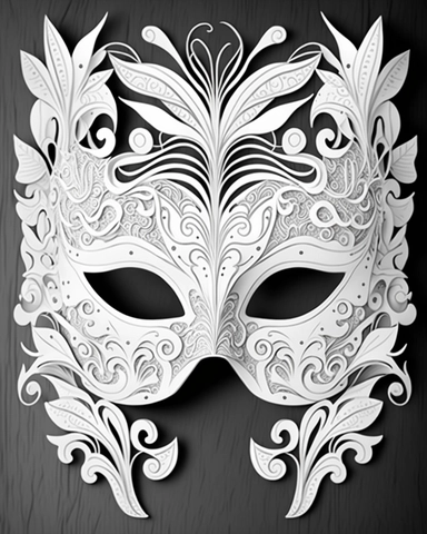 white coloring page of a white masquerade mask with intricate cut-outs, delicate linework, simplified line work, free brushwork, 15th century vintage masquerade for adults black and white drawings, in the style of tanya shatseva, in the style of fantasy illustrations, in the style of fantasy illustrations, in the style of art nouveau-inspired illustrations, in the style of intricate pen drawings, in the style of intricate linework, in the style of detailed linework, kinuko y. craft, luca della r