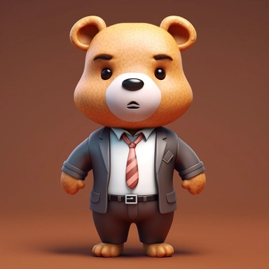 Front view of a bear wearing a suit Animated Standing Wearing T-shirt Character Design, Full Body, Highest Quality Face Drawing, High Quality Face Drawing, Clipart, Full Illustration, 4k, Sharp Focus, Soft Skin, Symmetrical, Details. Detailed face, concep