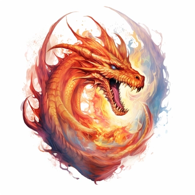 White background, airbrush, digital illustration, featuring a Fire-breathing dragon, A fierce dragon with flames spewing from its mouth, reminiscent of a witch's powerful spells, all in a witch-inspired setting. the color palette is Fiery and Bold: Shades of red, orange, and gold can give the dragon witch clipart a bold and fiery look, emphasizing the dragon's powerful and fierce nature. in the style of Aleksi Briclot. The image is in a beautiful gothic romanticism style. in the center of the im