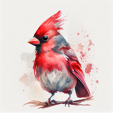 cute cardinal, clipart style, watercolor illustration, full body, happy,