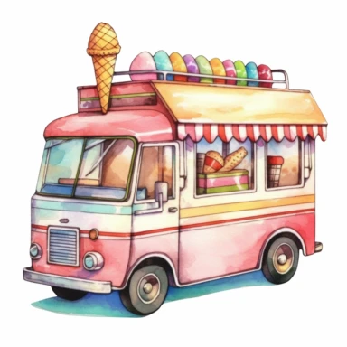 clipart, an ice cream truck, watercolor