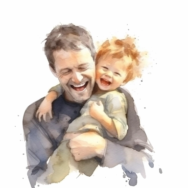 Father and child sharing a special moment of laughter or tickles, water color style, clipart, white background