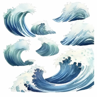 Watercolor Ocean Waves Clipart - nautical watercolor wave clip art, clipart, white background