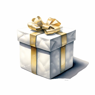 watercolor for a clipart with a white background of a gift box, hyperrealism, painted by bo bartlett