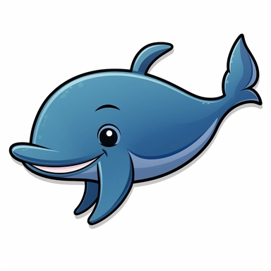 a cute clipart style blue whale with a black outline in a cartoon style good for ages 3-7
