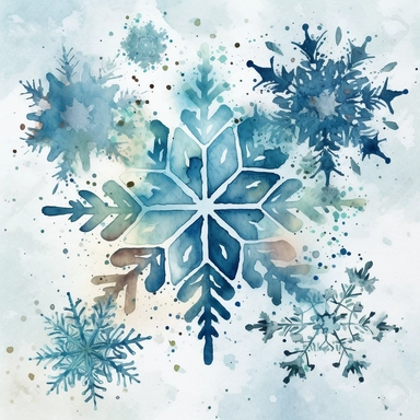 DESIGN A BEAUTIFUL AND BREATHTAKING ONE OF A KIND WATERCOLOR CLIPART ILLUSTRATION OF A GROUP OF SNOWFLAKES FALLING