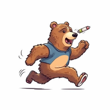 cute cartoon drawing of a bear carrying an envolope running clipart