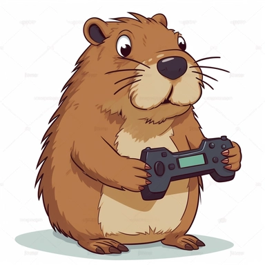 cool gamer capybara, holding a gaming console controller, clipart, white background, cartoon comic artstyle, 2D, 8k,