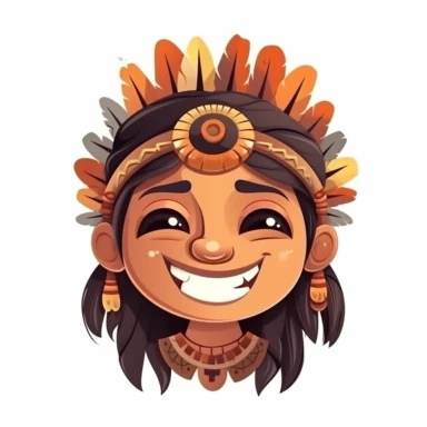 fantasy happy cute indian face, cartoon, clipart, mascot, isolated on white background